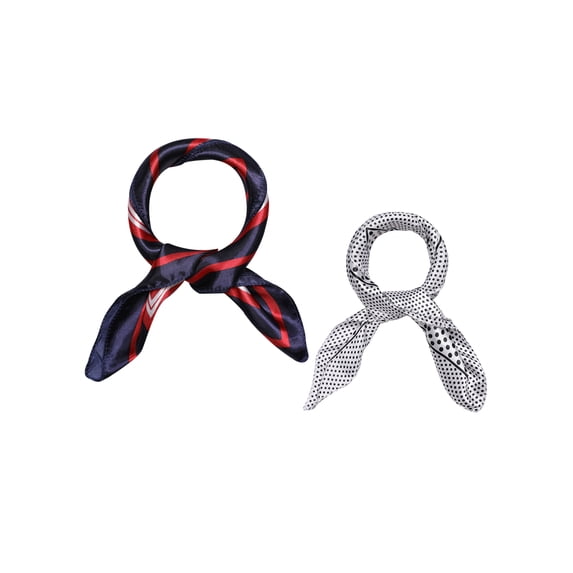 INSPIRE CHIC 2Pcs 19.6"x19.6" Women's Satin Square Scarves Head Neckerchief Hair Wrap Neck Scarf Red Blue&White Dots 50*50cm