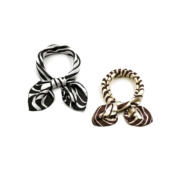 INSPIRE CHIC 2Pcs 50cm Women Animal Leopard Floral Print Square Kerchief Neck Scarf Black Zebrass&Brown Zebrass