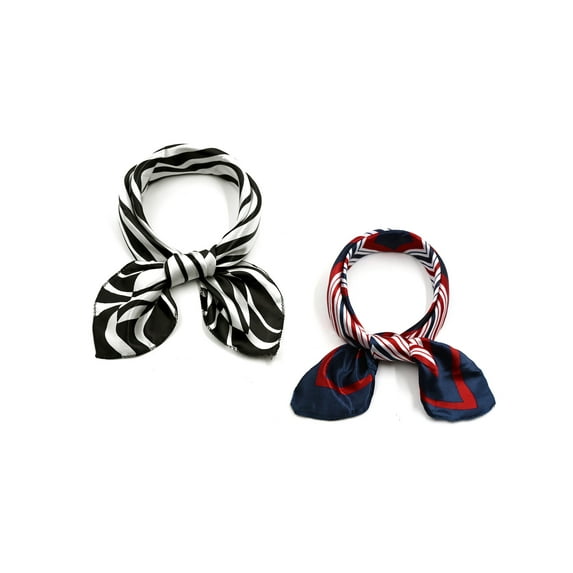 INSPIRE CHIC 2Pcs 50cm Women Animal Leopard Floral Print Square Kerchief Neck Scarf Black Zebrass&Red Blue Geometric