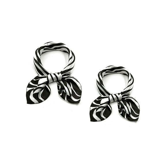 INSPIRE CHIC 2Pcs 50cm Women Animal Leopard Floral Print Square Kerchief Neck Scarf Black Zebrass&Black Zebrass