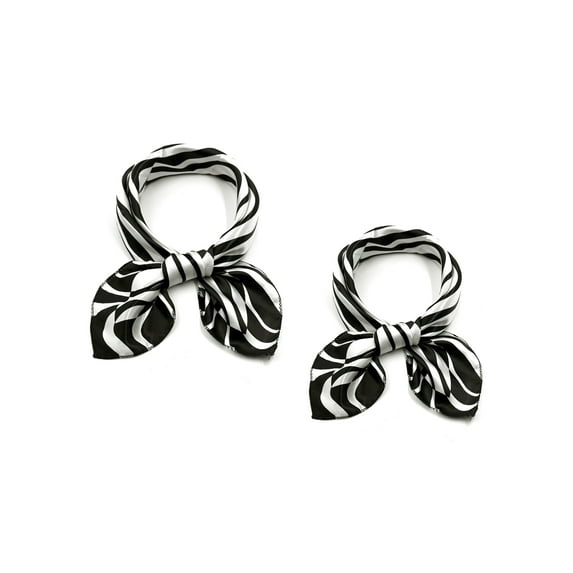 INSPIRE CHIC 2Pcs 50cm Women Animal Leopard Floral Print Square Kerchief Neck Scarf Black Zebrass&Black Zebrass