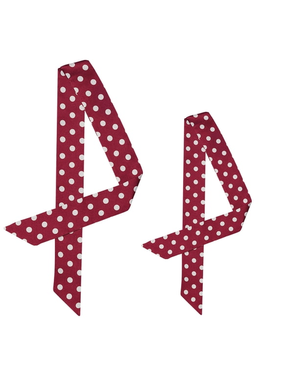 2Pcs 50s Skinny Silky Polka Dots Waistband Narrow Neck Scarf Red&Red