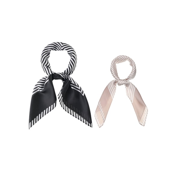 INSPIRE CHIC 2Pcs Women Stripe Square Head Scarves Hair Wrap Neck Scarf Black&Champagne