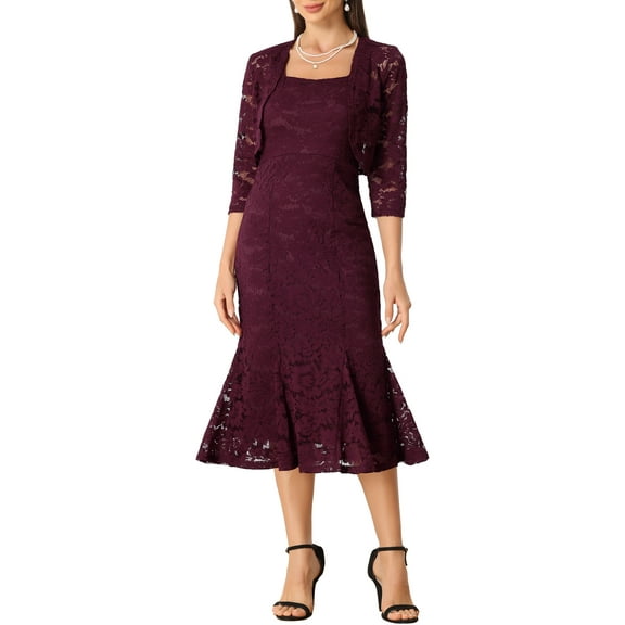 INSPIRE CHIC Women's Wedding Guest Dress Evening Outfits 2 Pieces Sleeveless Dresses with Shrug XS Burgundy