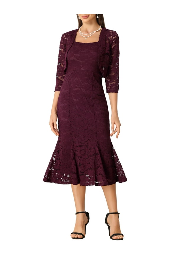 Women's Wedding Guest Dress Evening Outfits 2 Pieces Sleeveless Dresses with Shrug XS Burgundy