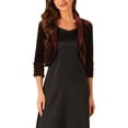 thumbnail image 1 of INSPIRE CHIC 3/4 Sleeve Velvet Shrug for Women's Open Front Bolero Cropped Cardigan Top S Burgundy, 1 of 5