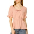 thumbnail image 1 of INSPIRE CHIC INSPIRE CHIC Women's Peplum Elastic Waist Scoop Neck Puff Sleeve Blouse XS Coral Pink, 1 of 7