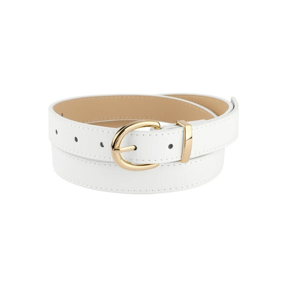 INSPIRE CHIC Alligator Embossed Belts Leather Waist Alloy Pin Buckle Belt For Women 106cm/41.7" White