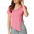 thumbnail image 1 of Allegra K Asymmetrical Crop Top for Women's Short Sleeve Square Neck T-shirt, 1 of 5