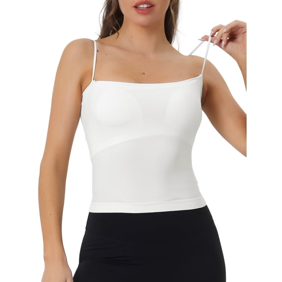 INSPIRE CHIC Women's Bandeau Camisole Spaghetti Strap Build in Bra Padded Sleeveless Tank Top Large White