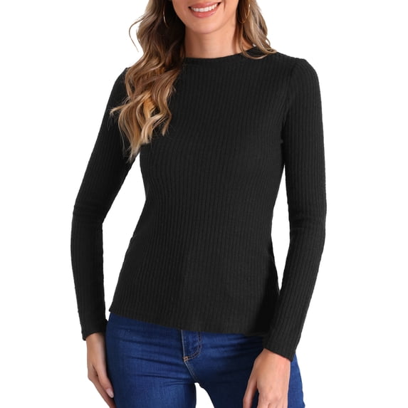 INSPIRE CHIC Basic Knit Sweater for Women's Stretchy Long Sleeve Crew Neck Casual Sweater Tops