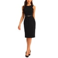 thumbnail image 1 of INSPIRE CHIC Sleeveless Sheath Dress for Women's Office Round Neck Belted Business Pencil Dresses XS Black, 1 of 6