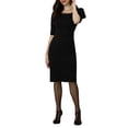 thumbnail image 1 of INSPIRE CHIC Bodycon Bow Ruffle Dress for Women's Business Casual Square Neck 3/4 Sleeve Pencil Dress XS Black, 1 of 5