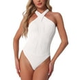 thumbnail image 1 of INSPIRE CHIC Bodysuits for Women's Halter V Neck Sleeveless Top Romper M White, 1 of 5