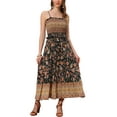 thumbnail image 1 of INSPIRE CHIC Women's Boho Floral Smocked Spaghetti Strap Tiered Maxi Dress M Black, 1 of 5