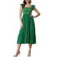 thumbnail image 1 of INSPIRE CHIC Women's Sundress Square Neck Ruffle Tiered Boho Midi Dress L Green, 1 of 6