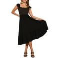 thumbnail image 1 of INSPIRE CHIC Women's Sundress Square Neck Ruffle Tiered Boho Midi Dress M Black, 1 of 6