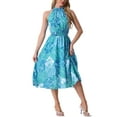 thumbnail image 1 of INSPIRE CHIC Boho Summer Dress for Women's Halter Neck Sleeveless Casual Floral Print Sundress Midi Dresses S Blue Green, 1 of 6