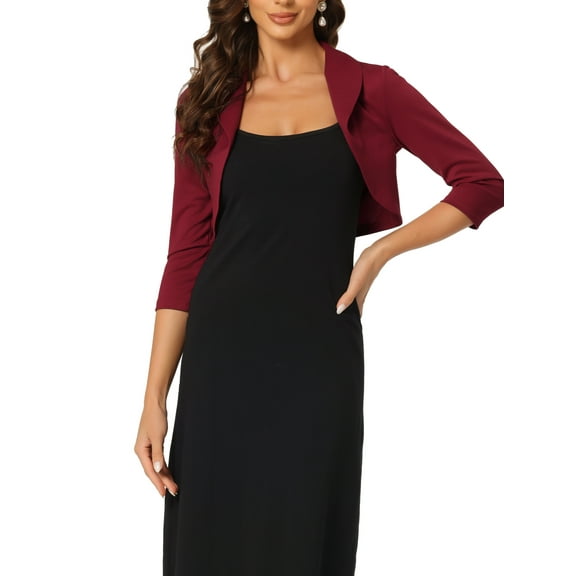 INSPIRE CHIC Bolero Shrugs for Women's Collared Shrugs for Dress M Dark Red