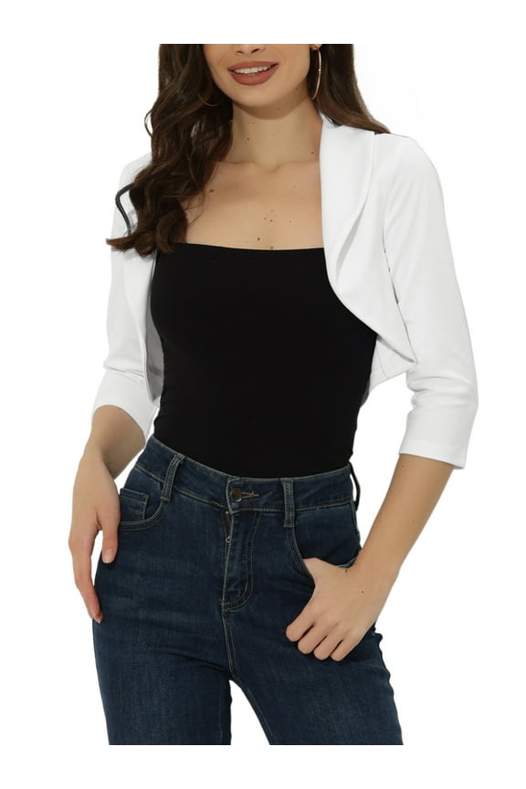Bolero Shrugs for Women's Collared Shrugs for Dress M White