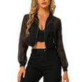 thumbnail image 1 of INSPIRE CHIC Bomber Crop Jacket for Women's Sheer Mesh Lightweight Long Sleeve Jackets S Black, 1 of 7