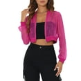 thumbnail image 1 of INSPIRE CHIC Bomber Crop Jacket for Women's Sheer Mesh Lightweight Long Sleeve Jackets S Hot Pink, 1 of 6