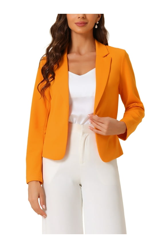 Business Blazer for Women's Work Office Open Front Casual Dressy Suit Jackets M Orange