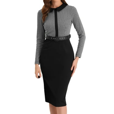 Allegra K Women's Work Office A-Line Dress Elegant 3/4 Sleeve Notched V ...