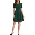 thumbnail image 1 of INSPIRE CHIC Business Dress for Women's Sweetheart Neck Pleated Short Sleeve A-Line Sheath Dress L Dark Green, 1 of 6