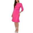 thumbnail image 1 of INSPIRE CHIC Women's Dress Boat Neck Half Sleeve Pleated Work Elegant Midi Dress L Hot Pink, 1 of 5