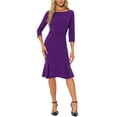 thumbnail image 1 of INSPIRE CHIC Women's Dress Boat Neck Half Sleeve Pleated Work Elegant Midi Dress S Dark Purple, 1 of 6
