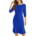 thumbnail image 1 of INSPIRE CHIC Women's Dress Boat Neck Half Sleeve Pleated Work Elegant Midi Dress M Royal blue, 1 of 6