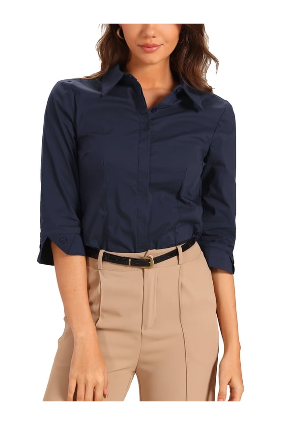Business Shirt for Women's Hidden Button Placket Petal Sleeve Office Tops
