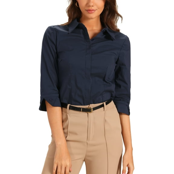 INSPIRE CHIC Business Shirt for Women's Hidden Button Placket Petal Sleeve Office Tops
