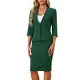 thumbnail image 1 of INSPIRE CHIC Business Skirt Suit Set for Women's 2 Piece Suit Collarless Blazer Pencil Skirt XL Dark Green, 1 of 6