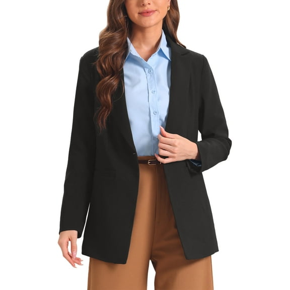 INSPIRE CHIC Women's Notched Lapel Collar One Button Office Suit Jacket Blazers S Black