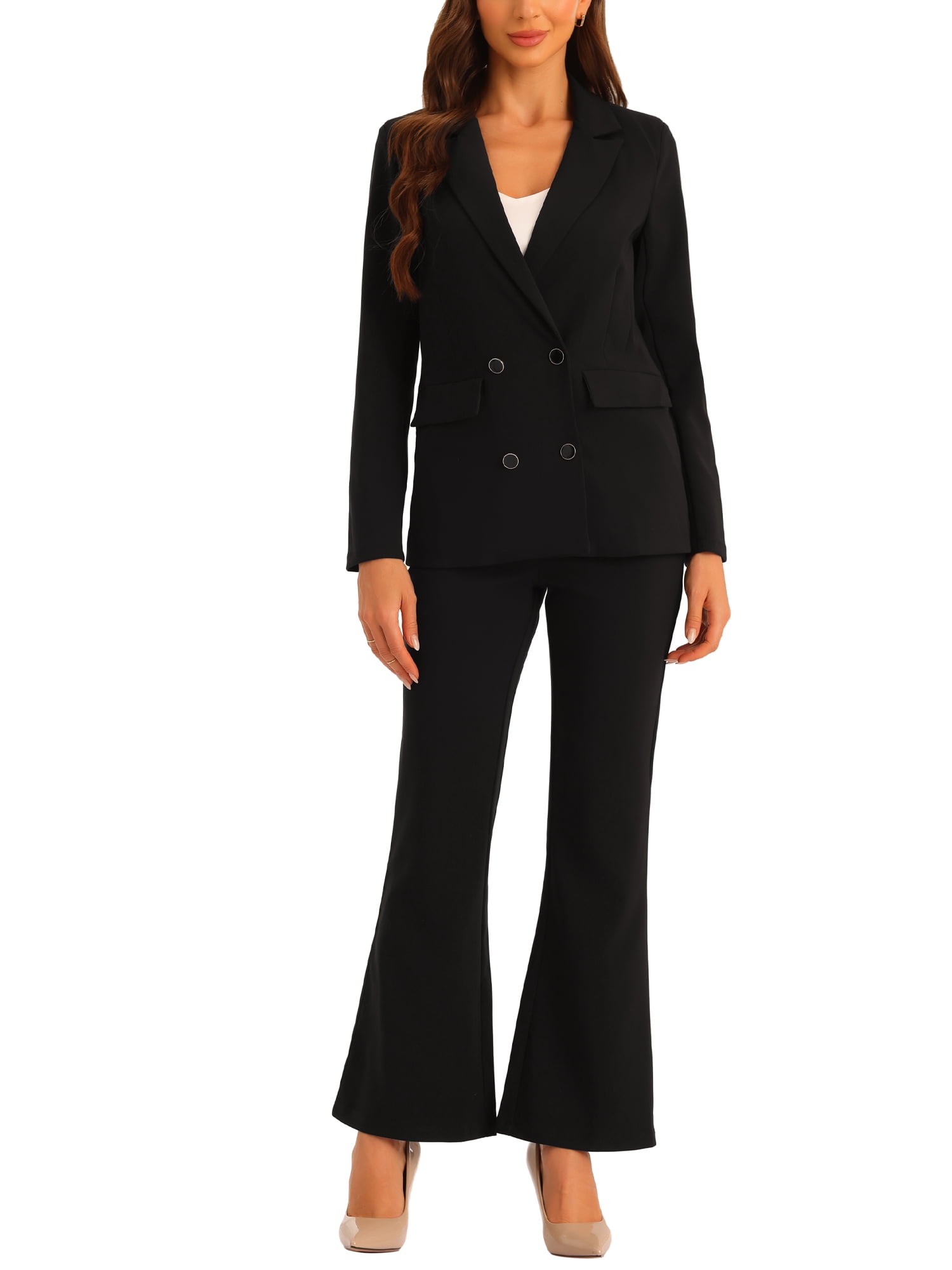 Women's Tailored Suit Two-Piece Notched Lapel Formal Business Suit with Belt