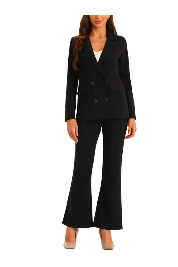 2 Piece Work Suit for Women's Business Formal Double-Breasted Blazer and Pants Set XS Black