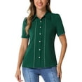thumbnail image 1 of INSPIRE CHIC Button Down Shirt for Women's Collared Contrast Trim Puff Short Sleeve Blouse, 1 of 4