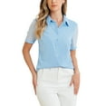 thumbnail image 1 of INSPIRE CHIC Button Down Shirt for Women's Sheer Short Sleeve Point Collar Work Tops S Light Blue, 1 of 6