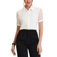 thumbnail image 1 of INSPIRE CHIC Button Down Shirt for Women's Sheer Short Sleeve Point Collar Work Tops XS White, 1 of 6