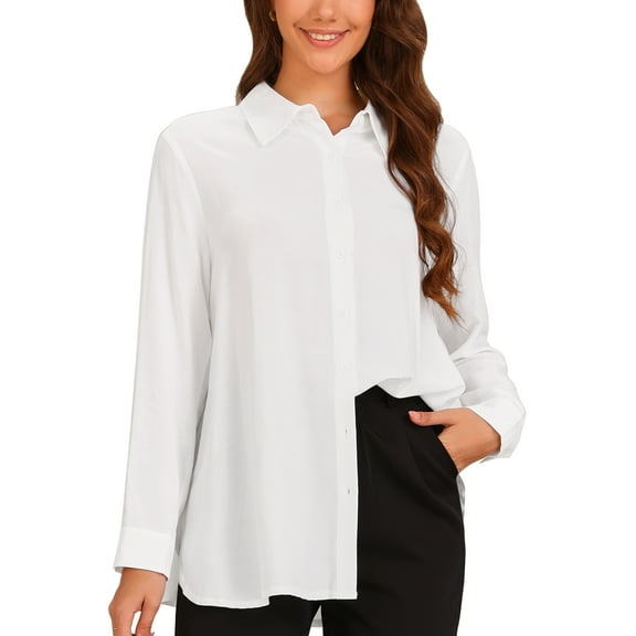 INSPIRE CHIC Button Down Shirts for Women Dress Shirts Collared Side Slits Work Wear Long Sleeve Blouses