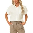 thumbnail image 1 of INSPIRE CHIC Button Down Shirts for Women's Summer Casual Short Sleeve Linen Work Blouse Top White XS, 1 of 5