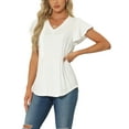 thumbnail image 1 of INSPIRE CHIC Cap Sleeves Blouse for Women's Pleated Casual Work V Neck Tops M White, 1 of 6