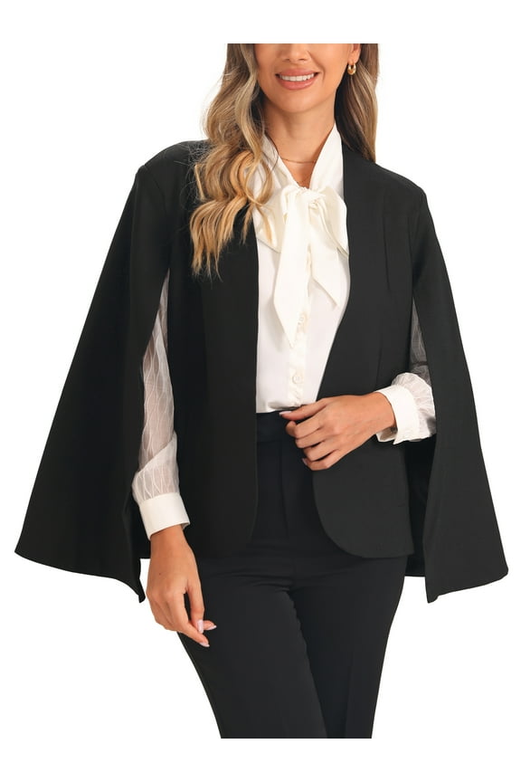 Cape Sleeve Blazer for Women's Business Work Open Front Casual Jacket Coat L Black