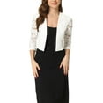 thumbnail image 1 of INSPIRE CHIC Lace Shrug Top for Women's Open Front Work Office 3/4 Sleeve Floral Christmas Cropped Bolero Cardigan S White, 1 of 6