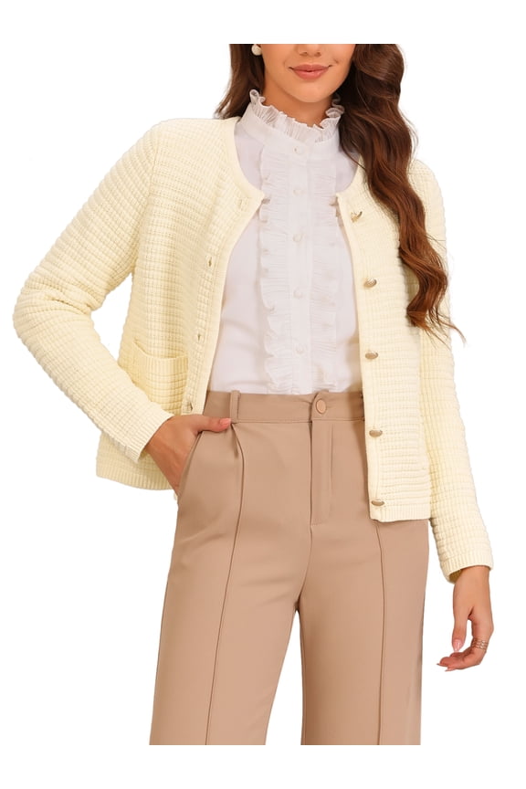 Cardigan Sweaters for Women Long Sleeve Button Down Crew Neck Pockets Blazer Knit Cardigan Sweater