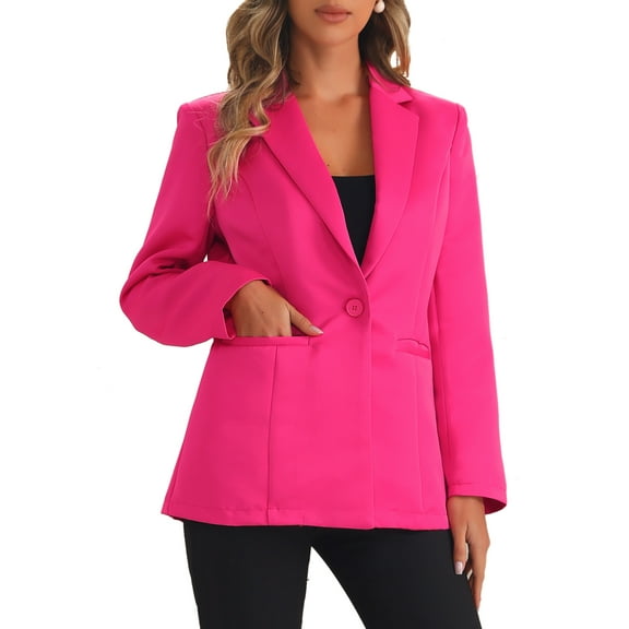 INSPIRE CHIC Casual Blazers for Women's Long Sleeve Lapel Open Front Button with Pockets Work Blazer Jackets S Hot Pink