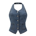thumbnail image 1 of INSPIRE CHIC Women's Denim Vest Halter Neck Button Down Backless Jean Waistcoat M Gray Blue, 1 of 7