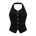 thumbnail image 1 of INSPIRE CHIC Women's Denim Vest Halter Neck Button Down Backless Jean Waistcoat S Black, 1 of 6